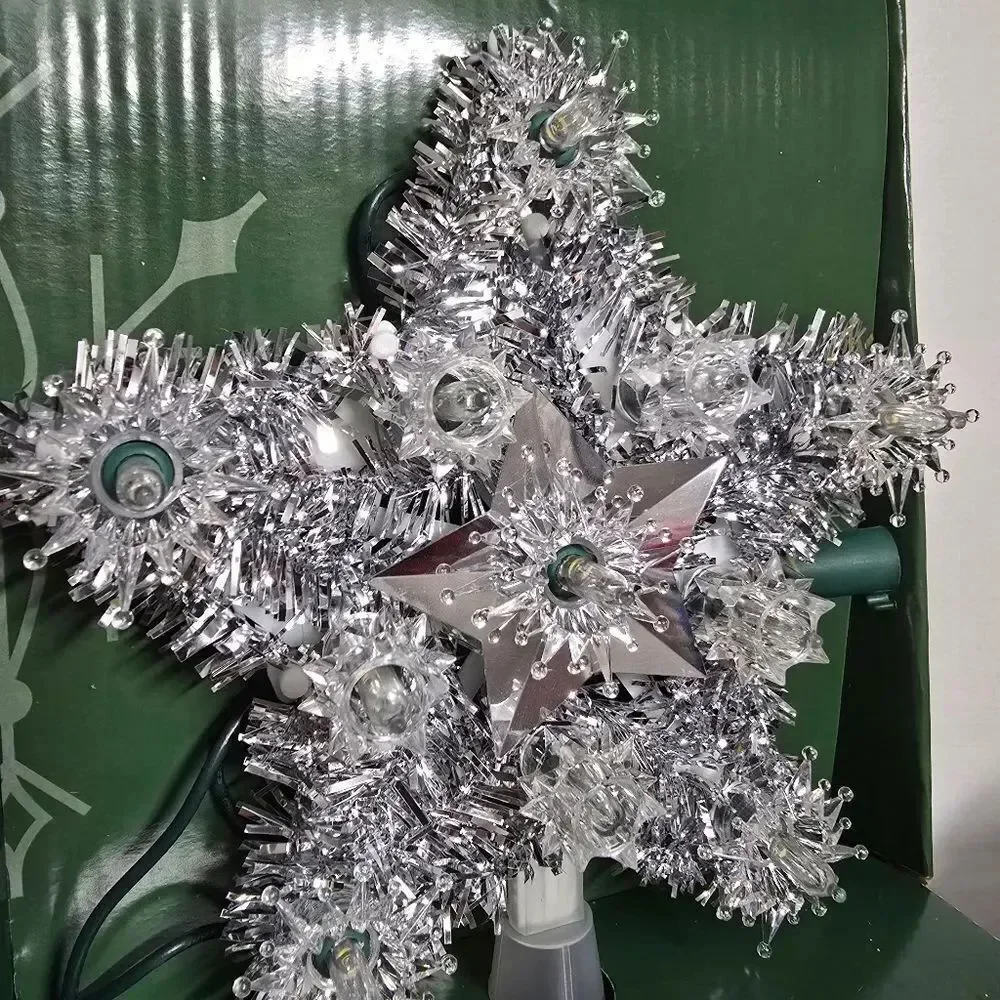 Vintage Holiday Style 11 Light Star Tree Topper Silver Lighted New, 6